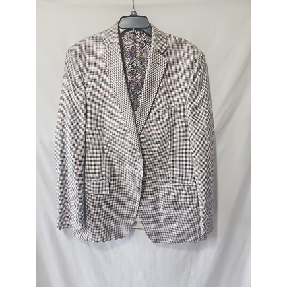 TALLIA Sport Coat Mens 44L Glen Plaid Two Button Blazer Silk Wool Jacket